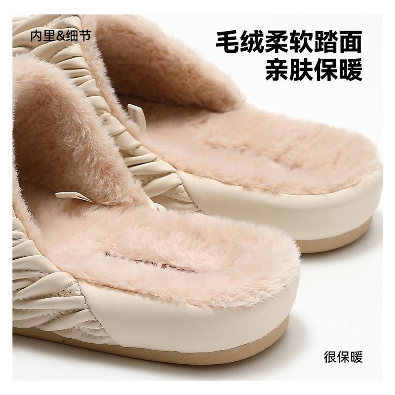 Autumn and Winter New Cotton Slippers Women's Indoor Thick Bottom Leather Waterproof Home Couple Velvet Warm Cotton Slippers Men