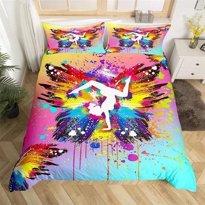 Set Copripiumino Sport Ginnastica Arcobaleno Acquerello Tie Dye Set Biancheria da Letto Queen Microfibra Coperta Trapuntata Cheerleading Per Amante dello Yoga
