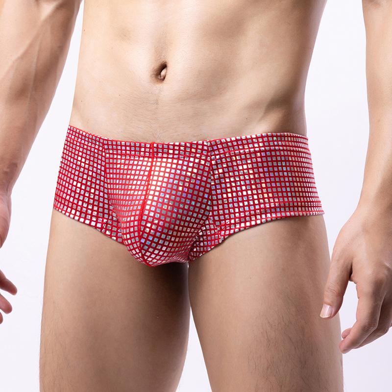 1Pc Polyester Sexy Mens Briefs Bikini Trunks Underpants U Pouch Underwear Sequins Boxer Shorts