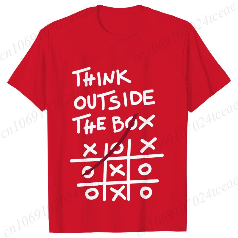 Retro Men's T-Shirt Think Outside The Box Print Short Sleeve T-Shirt Summer Casual Tees Top Loose Oversized T-Shirt for Men
