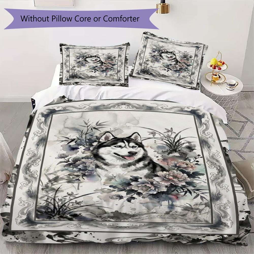 Set Copripiumino con Fantasia di Cani Husky Copripiumino Federa Decorazione per la Casa Regalo di Compleanno (1 * copripiumino + 2 * federe senza imbottitura)64