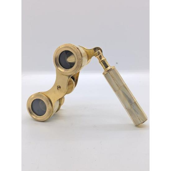 Antyczna mosiężna lornetka operowa z masy perłowej i uchwytem, lornetka żeglarska na prezent