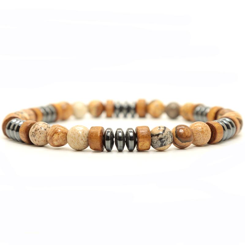 New Men Bracelet Natural Stone Handmade Wooden Braslet Beaded Rosary Braclet Hombre