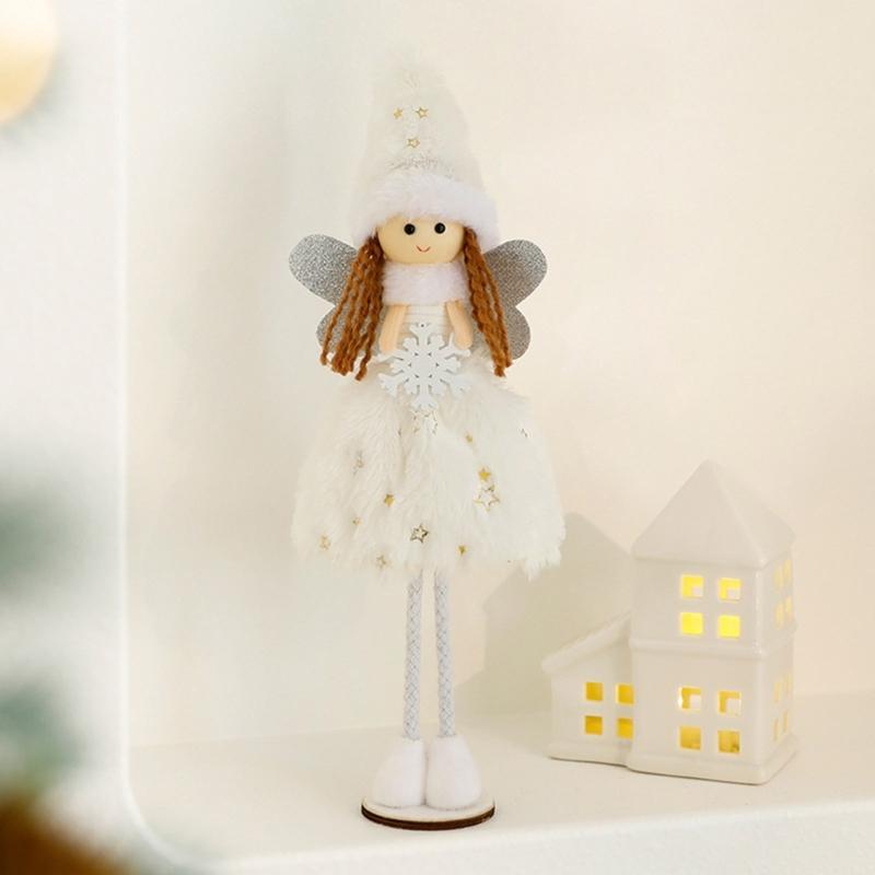 Christmas Snowflake Angelic Girl Dolls Standing Figurine Soft Toy for Tabletop Holiday Decoration Collectible Ornament