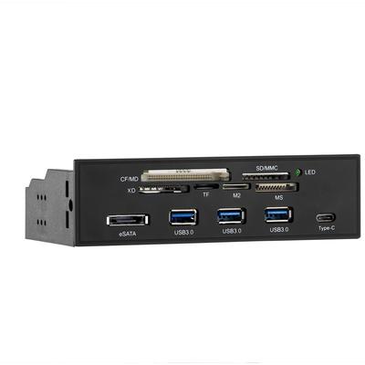 5.25" PC Computer Front Panel USB 2.0 Card Reader with 3 Ports USB3.0,Type-C, eSATA,MD,SD/MMC,XD,TF,M2,MS,64G CF Reader