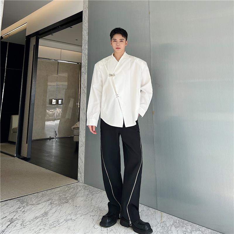 23 Spring/Summer Asymmetrical Metal-Decor Loose Casual Shirt S211-585