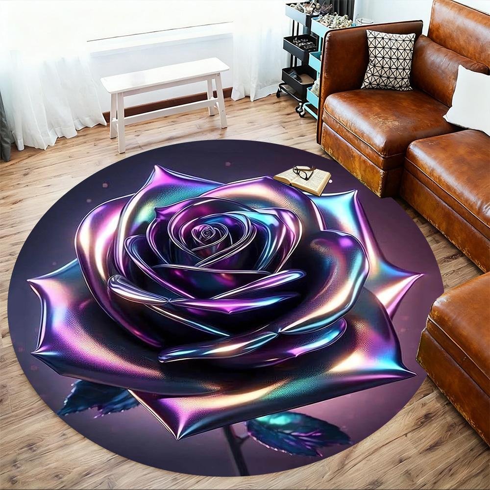 1pc Rose Flower Round Chair Mat Area Rug - Non-Slip, Floor Mat for Office, Bedroom, and Indoor Decor -1002168