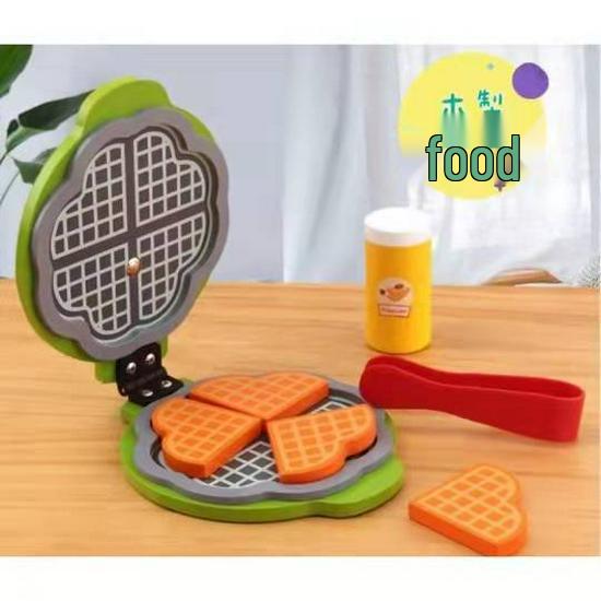 Kids' Wooden Kitchen Pretend Play Set with Oven, Toaster & Waffle Toys