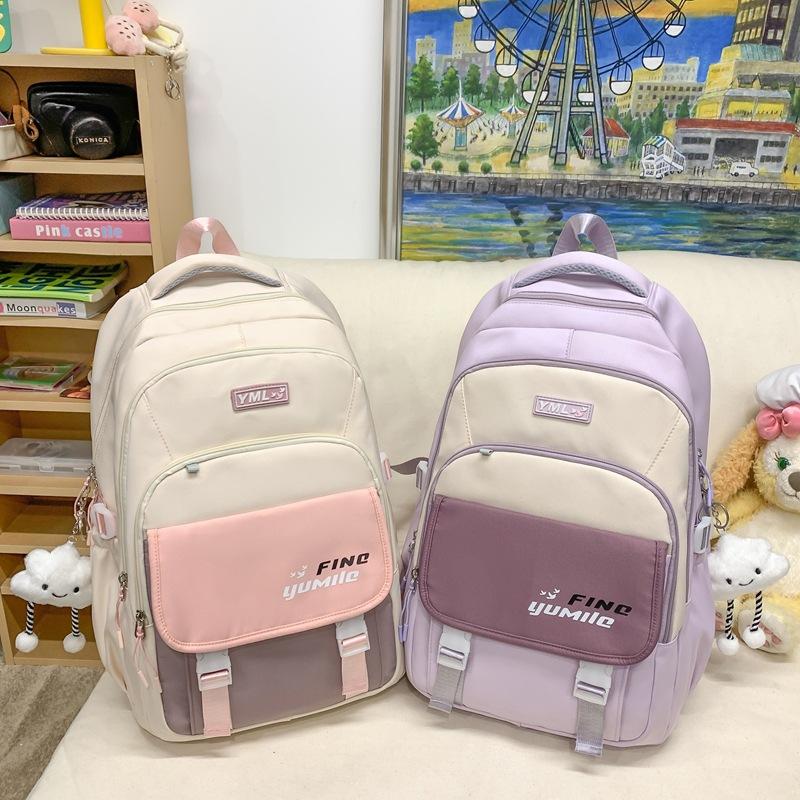 Schoolbag Trendy Versatile Color Matching Backpack Women's Lightweight Simple Large Capacity Junior and High School Student School Bag Short Trip