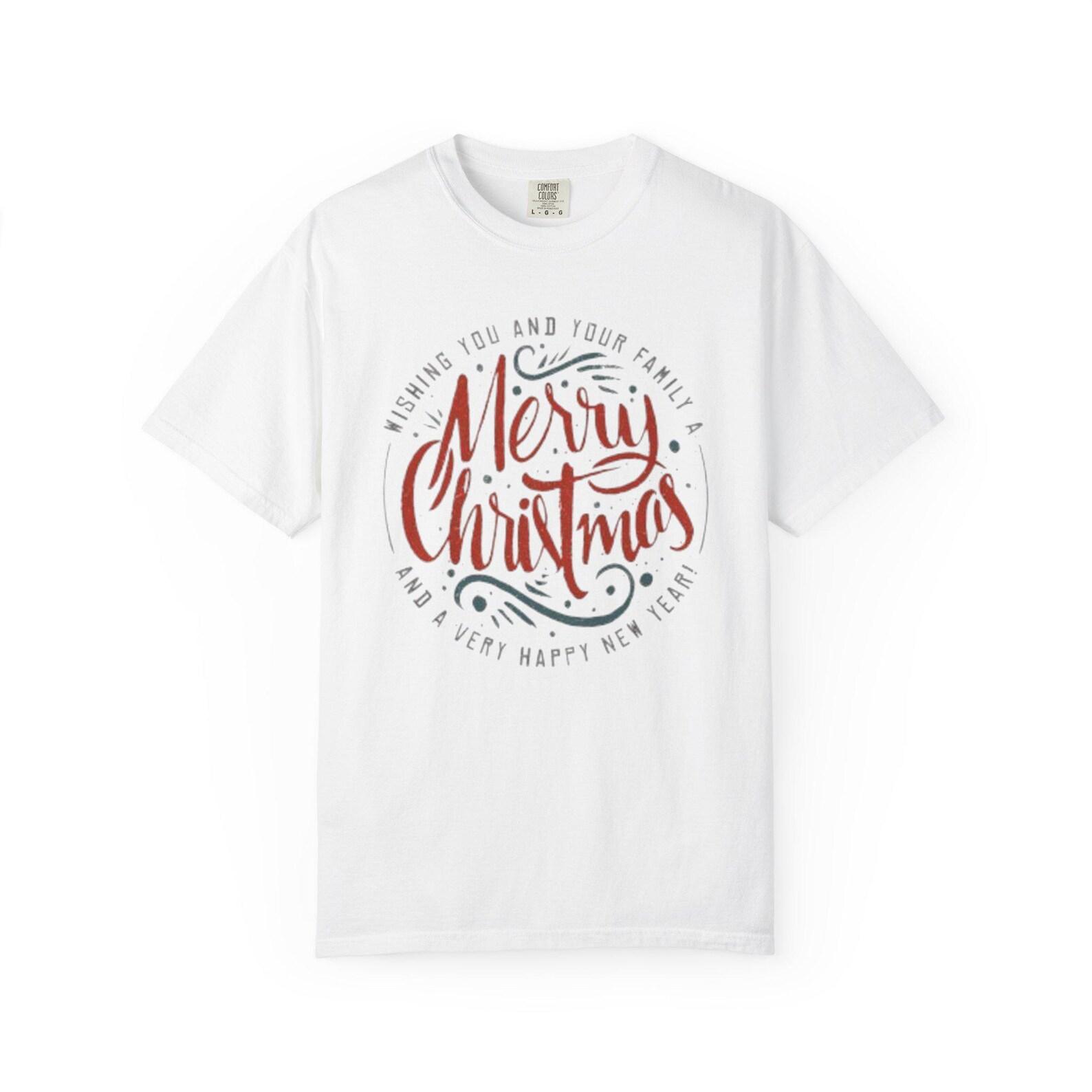 Merry Christmas Script Circle T-shirt | Holiday Handlettered Typography XL
