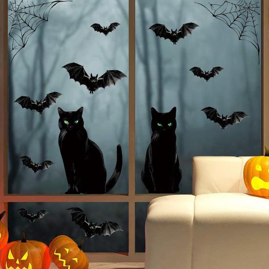 6 Pcs Halloween Large Ghost Window Clings Spooky Ghost Bats Black Cat Pumpkin Decals Removable Static Stickers for Glass Window Wall Decor