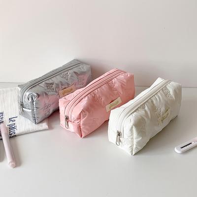 Bowknot Y2K Bow Stationery Bag Desktop Storage Large Capacity Korean Style Pencil Case Pink White Silver Aesthetic