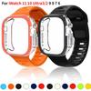 Soft Sport Silicone Band + Clear Ice Case For Apple Watch Series10/11 42mm 46mm for iWatch 9876 SE3 5 4 45mm 44 41 49mm Ultra3