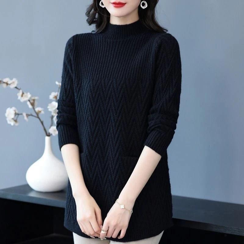 Sweater for Women Autumn Winter Thickened Warm Knitted Stretchy Long Sleeve Oversize Tops