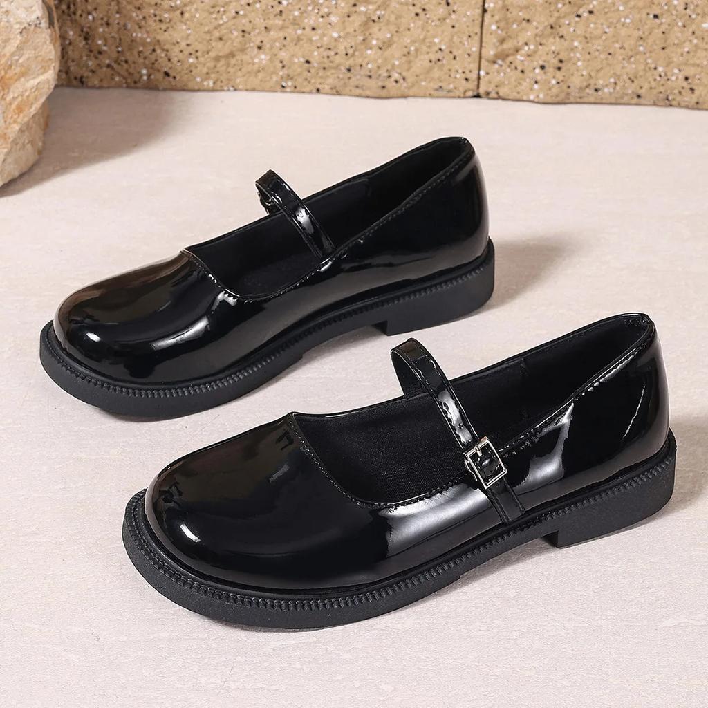 Plus Size 42 Women Leather Shoes Round Toe Mary Janes Shoes Black Girls Student School Shoes Low Heels Lolita Oxford