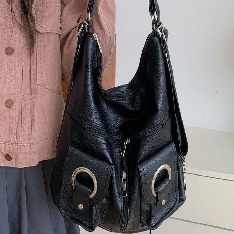 Simple, Individual, Versatile and Fashionable, Zipper Pocket, PU Leather Tote Bag, Single-shoulder Bag, Commuting Large-capacity Backpack
