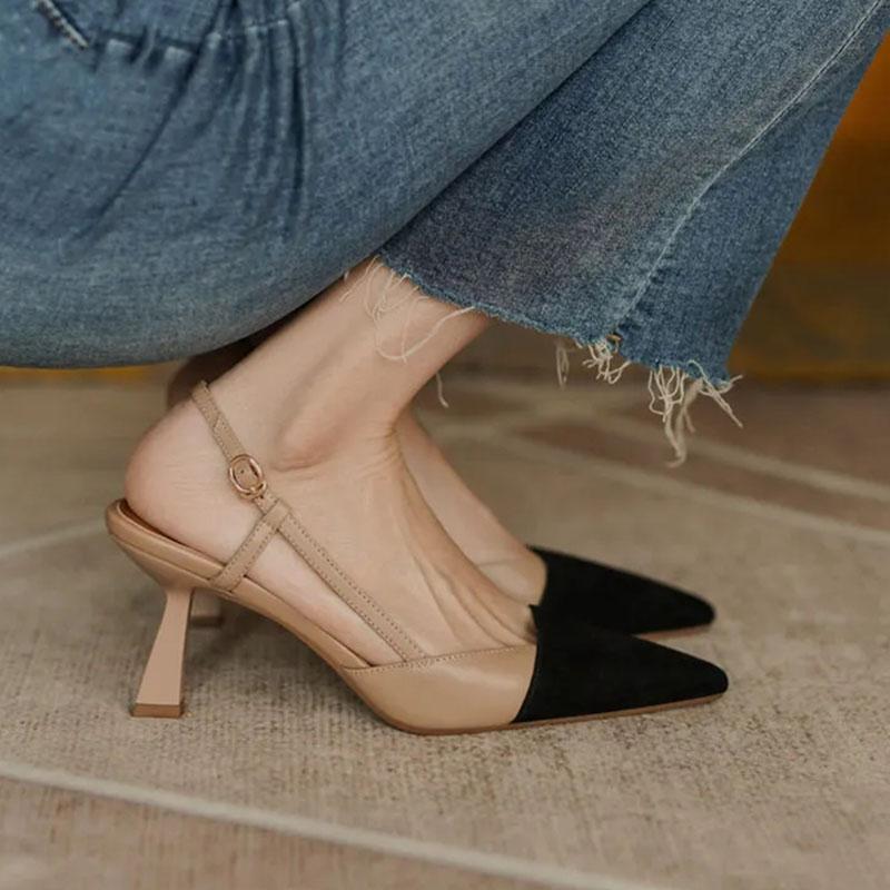 WTEMPO Versatile High Heel Shoes Toe Wrap Women's Soft Leather Comfortable Color Matching Elegant Thin Heel Pointed Toe Sandals Dropshipping Wholesale