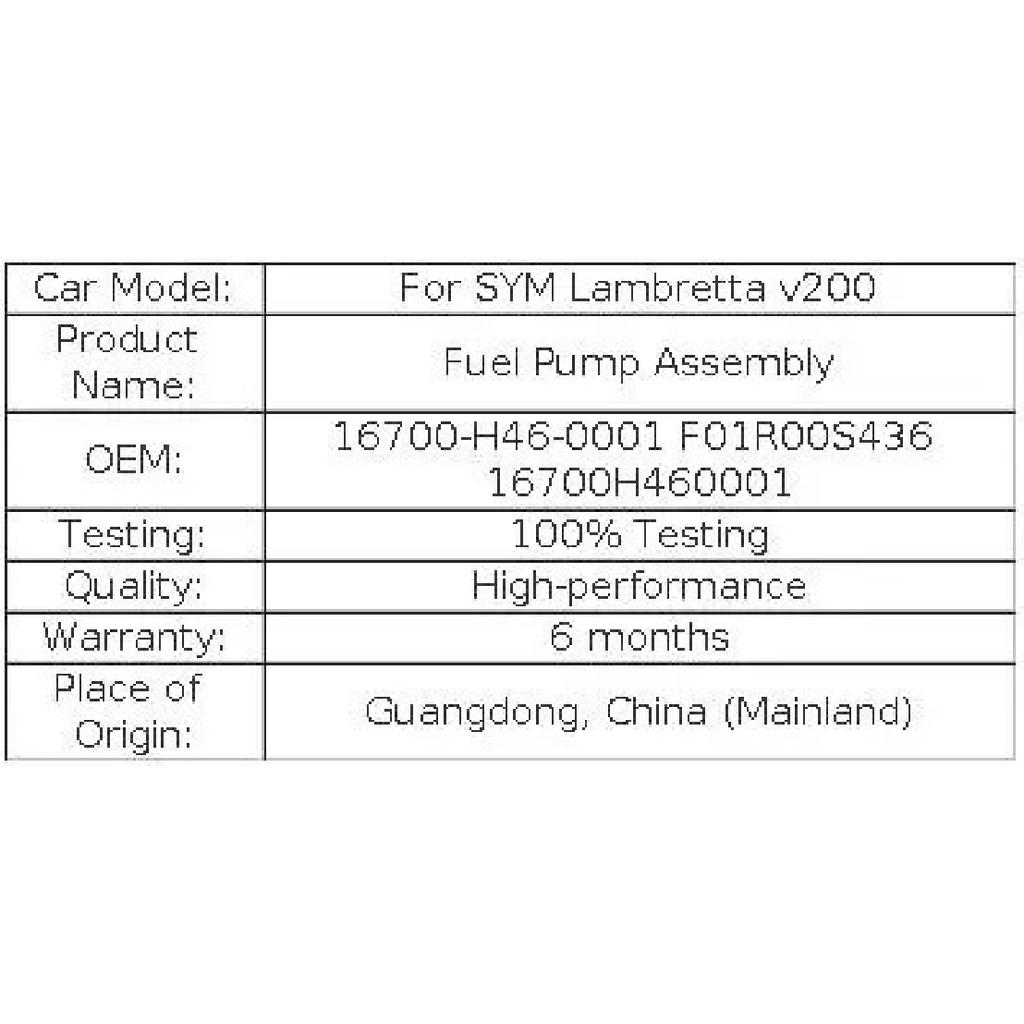 For SYM Lambretta v200 Scooter Fuel Pump Assembly Height 120MM 16700-H46-0001 F01R00S436 16700H460001