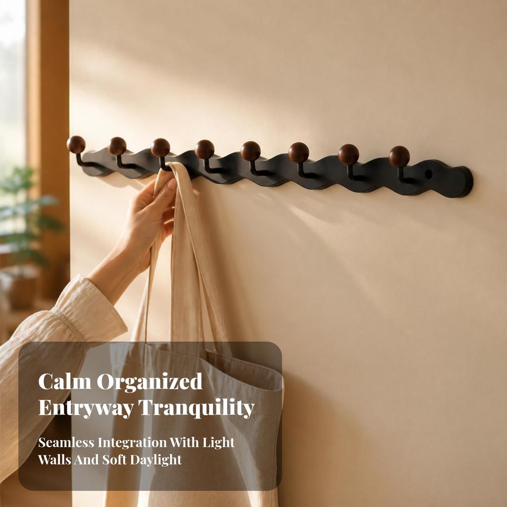 Rubber Wood Wall Coat Rack Compact Entryway Hanging Easy to Install