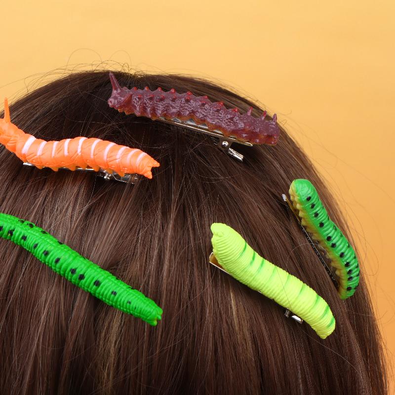 6/12Pcs Simulation Spooky Caterpillars Hair Clip Funny Creative 3D Crawl Insect Duckbill Clip Hairpin Prank Party Hair Accessory