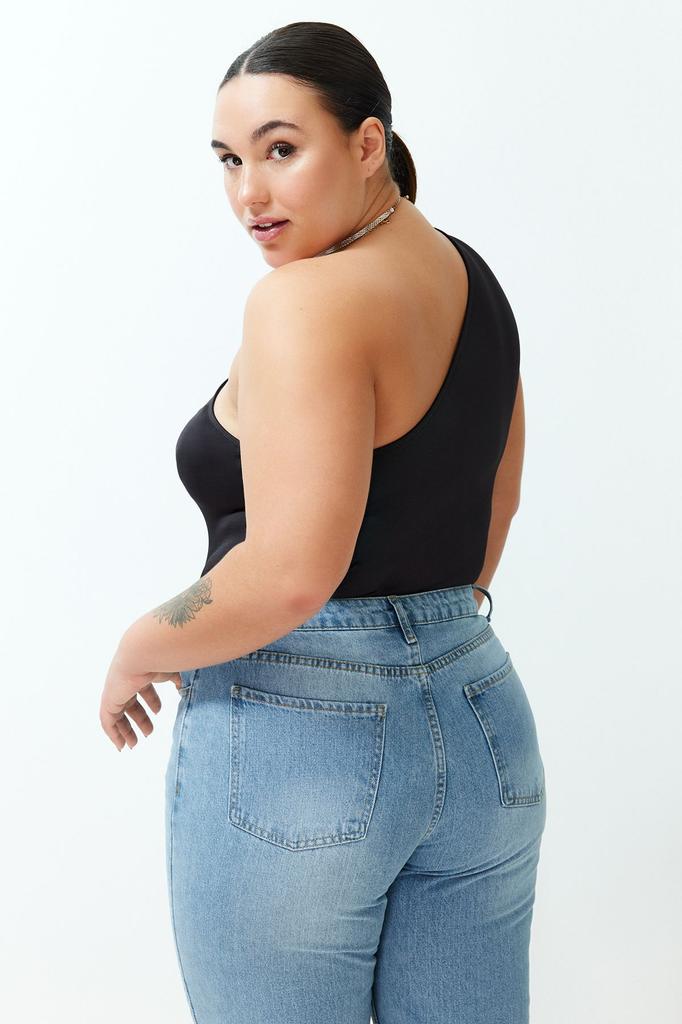 Women's Style Plus Size Cinnamon Asymmetric Collar Knitted Body with Snaps at the Bottom