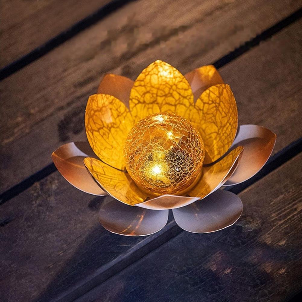 Solar Powered Lotus Cracked Glass Ball Lamp Waterproof Decorative Cracked Ball Lotus Light 600mAh Garden Art Decoration