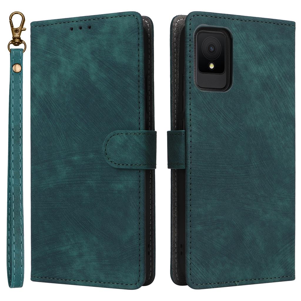For TCL 502 Case RFID Blocking Drop-proof Wallet Phone Cover with Handy Strap