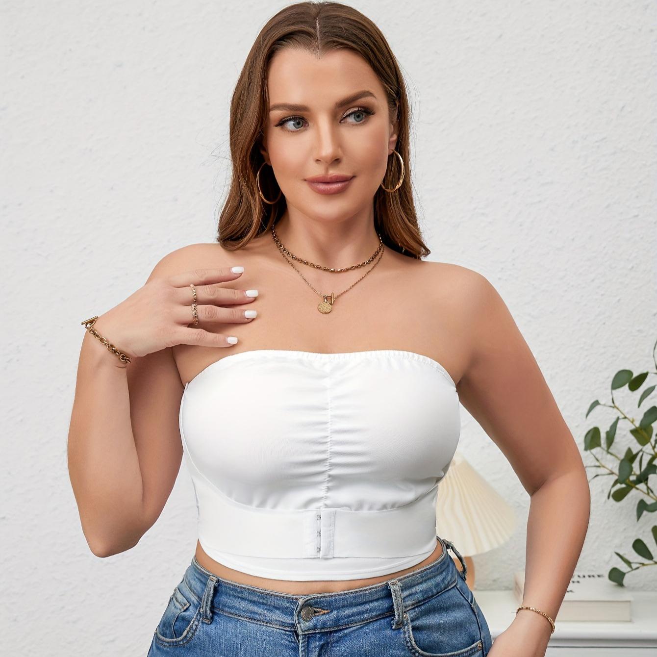 

Бюстгальтер без бретелей для большой груди, маленький размер, нескользящий, с эффектом пуш-ап, бандажный, с запахом на груди, регулируемая передняя застежка, красивый бюстгальтер со спинкой 3XL белый