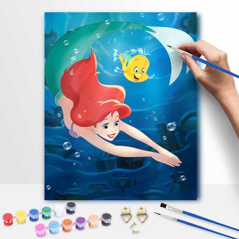 Disney oil painting Ariel handmade diy art painting home decoration 30x40cm