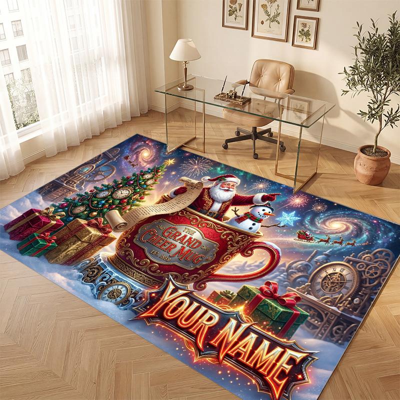 Christmas Theme Soft Crystal Velvet Rug Custom Name & Text Print Non Slip Floor Rug for Bedroom Living Room