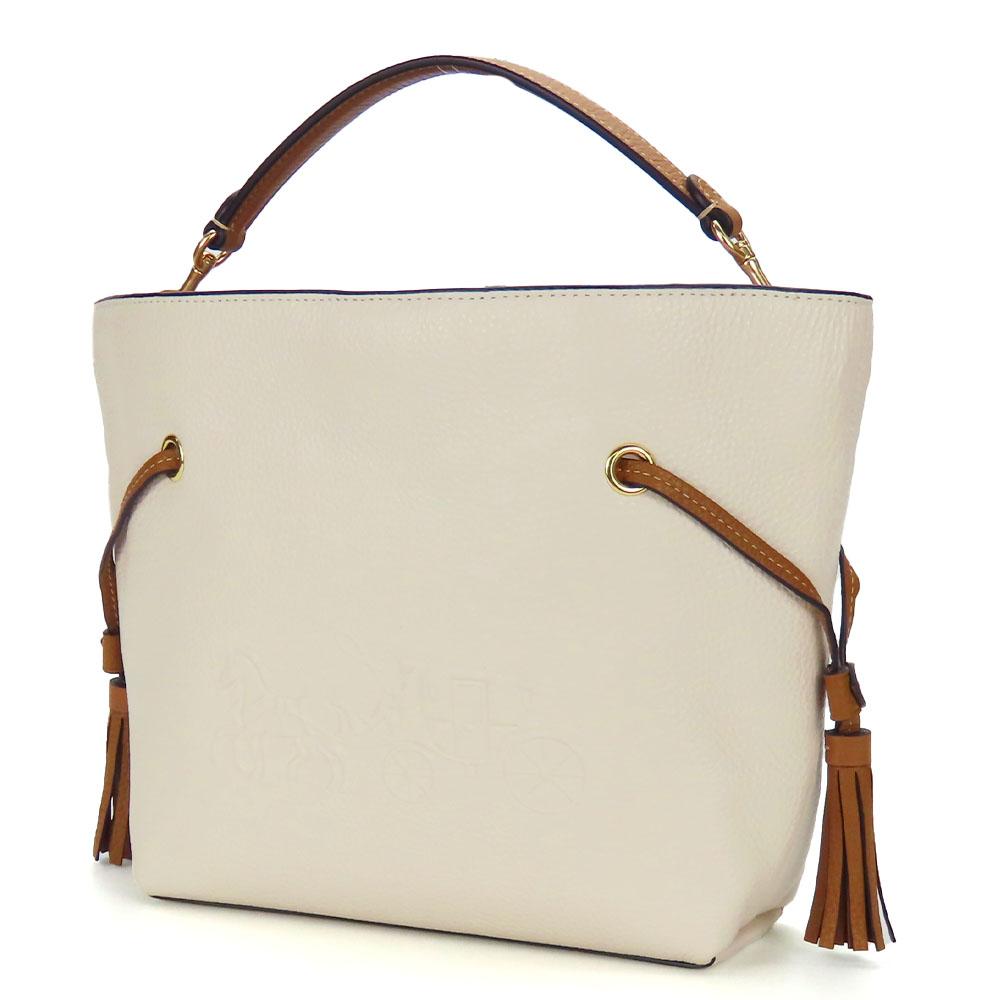 Used COACH Shoulder Bag CA164 leather white Brown 2WAY