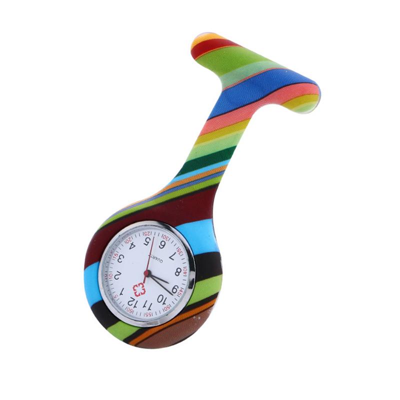 Unisex Silikon Runde Krankenschwesteruhr Clip-on Anhänger Brosche Reversuhr mit Blumenmuster Abdeckung