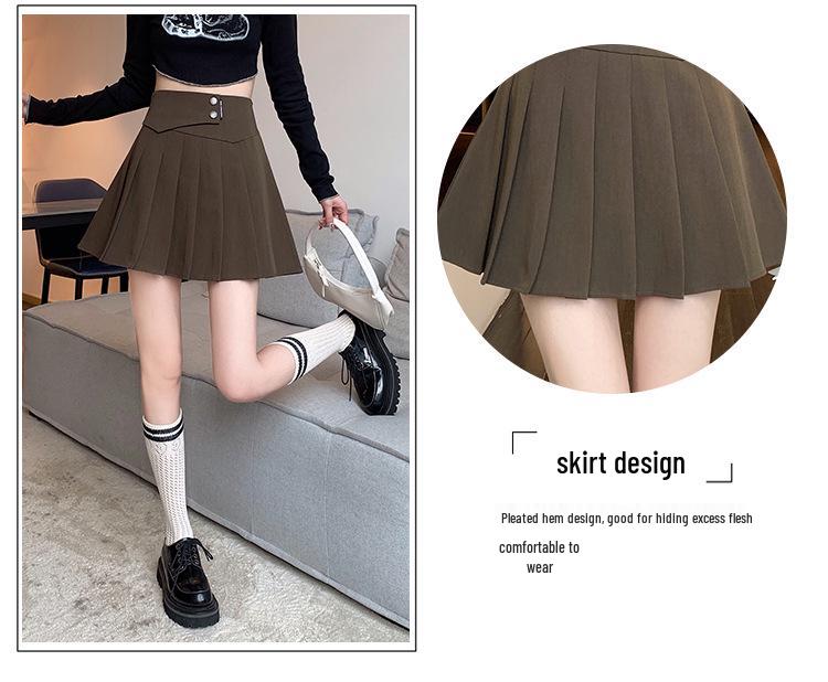 Petite High-Waist Grey Pleated A-line Skirt for Women - Spring/Autumn/Winter 2026 Fashion