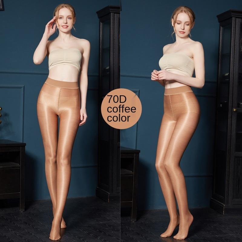 High Quality Footed Dance Shimmery Tights For Female Stage Bright Ballet Dance Tights Bodysuits For Women Toast Color Pantyhose
