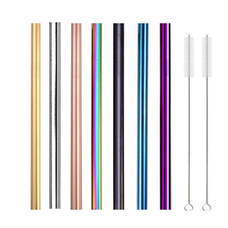 7 Colors 8.5" Wide Metal Drinking Straw 304 Stainless Steel Straws Set Reusable Boba Straw for Bubble Tea Milk Bar Accessory