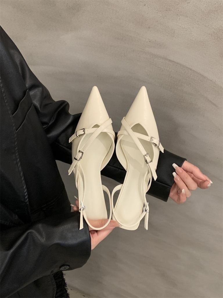 High heels women's spring and summer 2025 new retro pointed heel belt buckle bag head single shoes with skirt sandals
