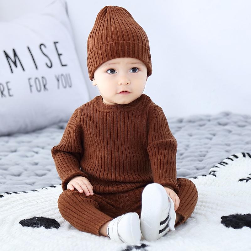 Infant Knitted Three-Piece Set: Sweater, Wool Pants & Bottoming Shirt for Autumn/Winter