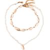 Minimalist Beach Style Shell Pendant Necklace with Handmade Rice Bead Double-Layer Chain