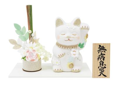 Lucky Cat Made of Welcome Spring Height Comes with Free Original Wooden Light Flower Cat Ornament, Crepe, Decoration, 15.5cm, Tag,