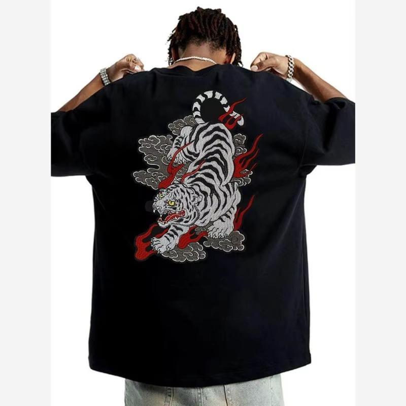 Tiger Tattoo Tshirt Pure Cotton Tshirt Unisexs Clothing Short Sleeved Shirt Pure Cotton Handsome Summer Top Shirt Ins Y2k