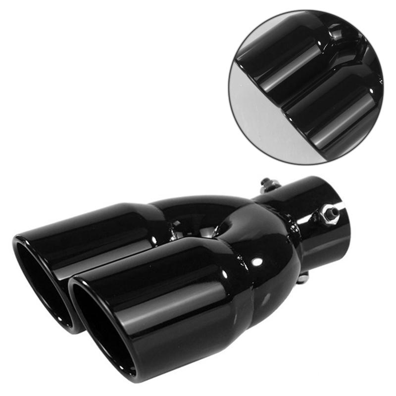 SXR-Car Universal Stainless Steel Tail Throat Car Exhaust Muffler 73-76MM Oblique Port Double Outlet Exhaust Tail Nozzle