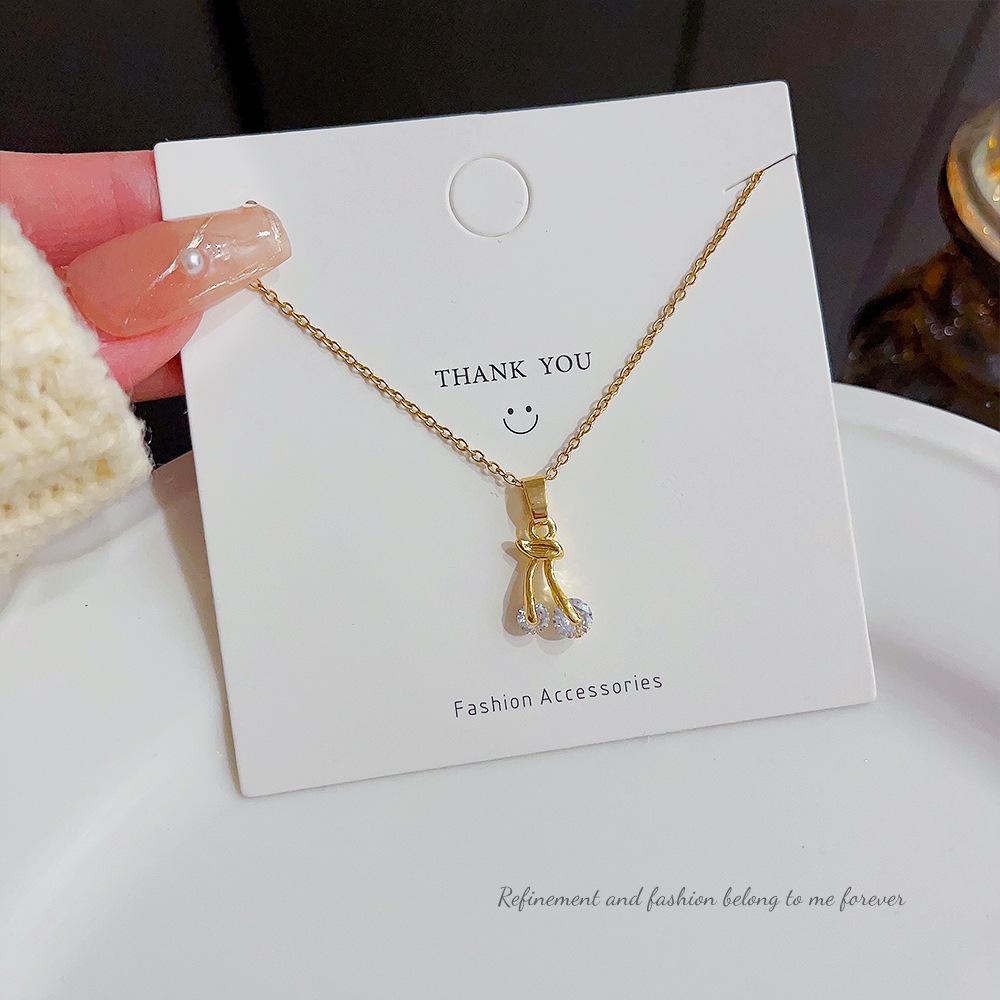 Niche Design Cherry Light Luxury Titanium Steel Necklace - Versatile Korean Style Clavicle Chain for Women