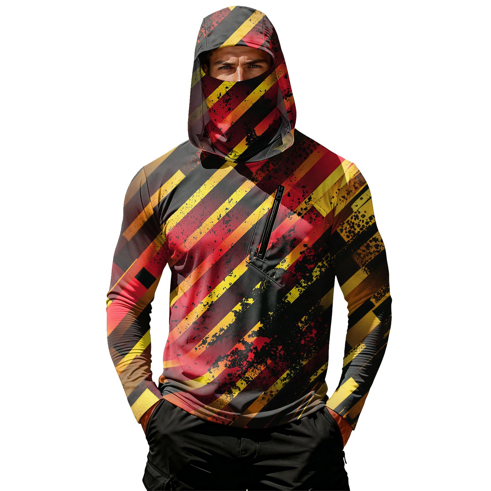 

Men s Casual Geometric Print Hooded Long Sleeve Sun Protection Shirt Lightweight Breathable Outdoor Sportswear L тёмно-синий