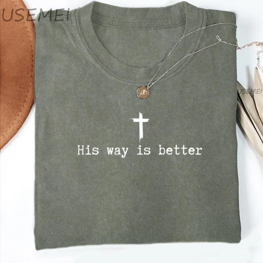 Hans Sätt Är Bättre Kristnat T-shirt Kristna Jesus Tro T-shirt Vardaglig Kortärmad Rundhalsad T-shirt Överdimensionerad Y2k