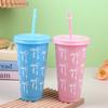 {Summer2} 710ML Kawaii Bow Reusable Party Cups With Straw Lid Coffee Juice Tea Cute Tumbler With Straw Plastic Cups Summer Gifts