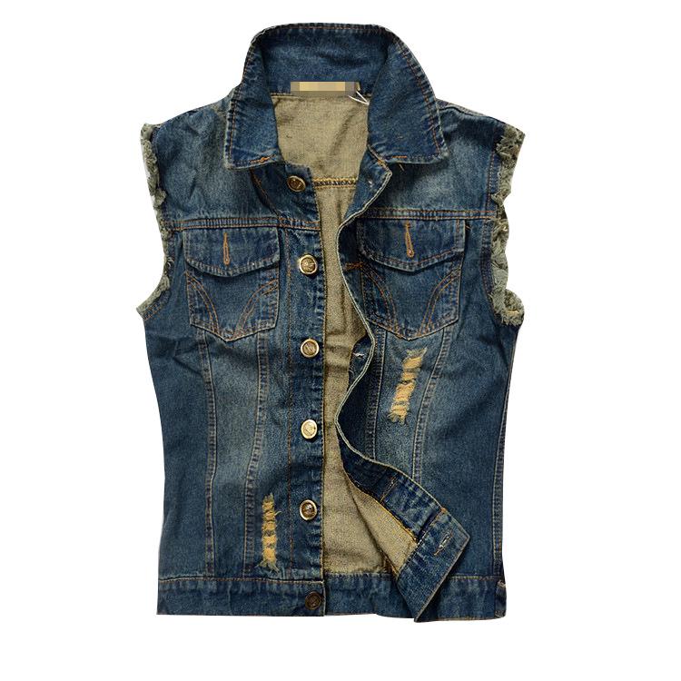 Trendy Plus Size Korean Style Men's Ripped Denim Vest