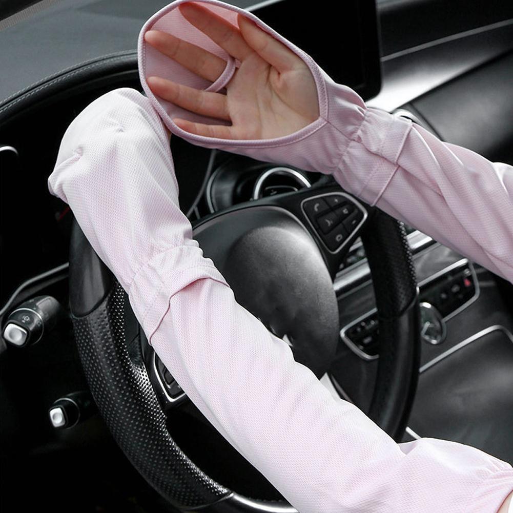 Jednobarevné velké rukavice z ledového hedvábí Dámské řidičské sluneční rukávy Volné prodyšné chrániče paží UV venkovní podkolenky