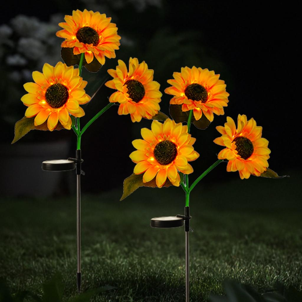 Solar Simulation Flower Lights Outdoor Decoration with 3 LED Sunflower Lights Suitable for Courtyards,  Lawns, Gardens, Pathways, and Decoration.