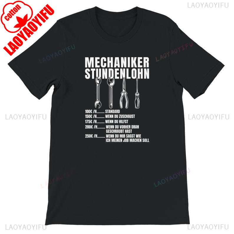 Kfz Mechaniker STUNDENLOHN TShirt Mechatroniker Geschenke Schrauber Summer Funny Pattern Print Casual Comfort Soft Cotton Tee