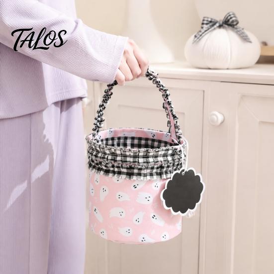 Großer Süßigkeitenhalter Halloween Kürbis Geist Leckerbissen Tasche, Niedlicher Korb mit Spitzenhenkel für Tragbaren Geschenkkorb Kinder, Gruselige Tasche Süßes oder Saures